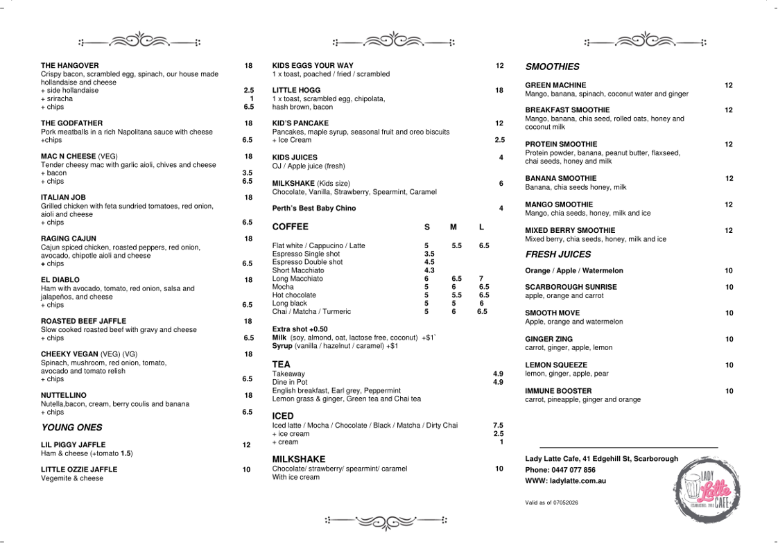 Menu, Lady Latte