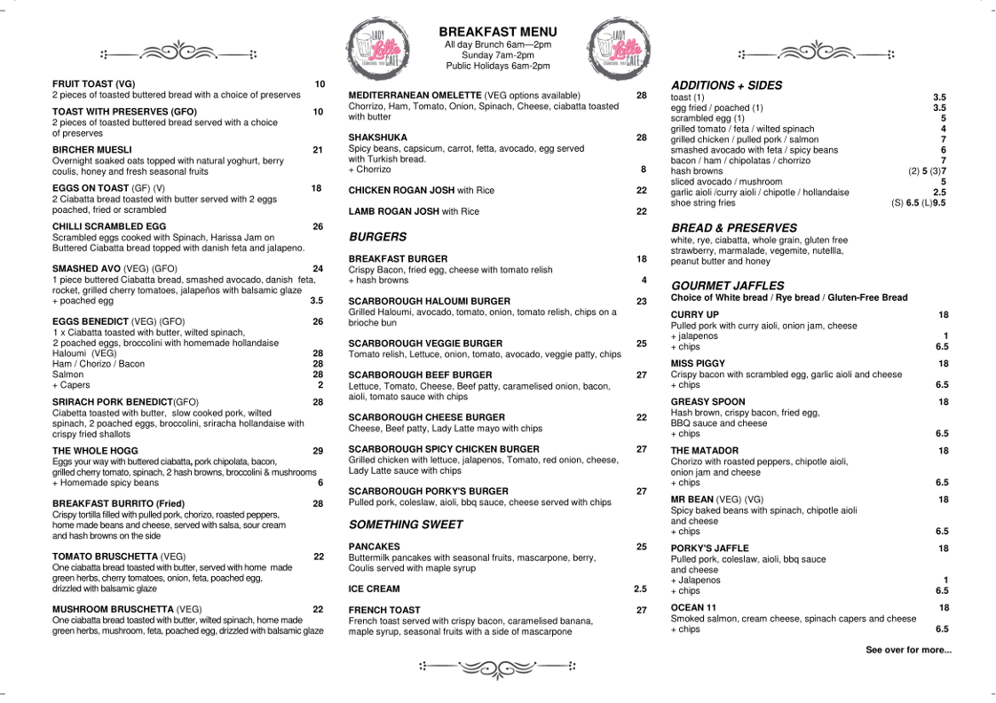 Menu, Lady Latte