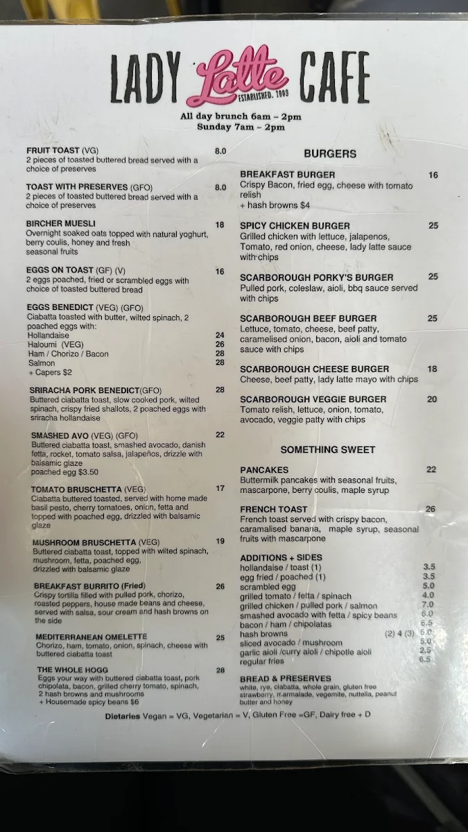 Menu, Lady Latte
