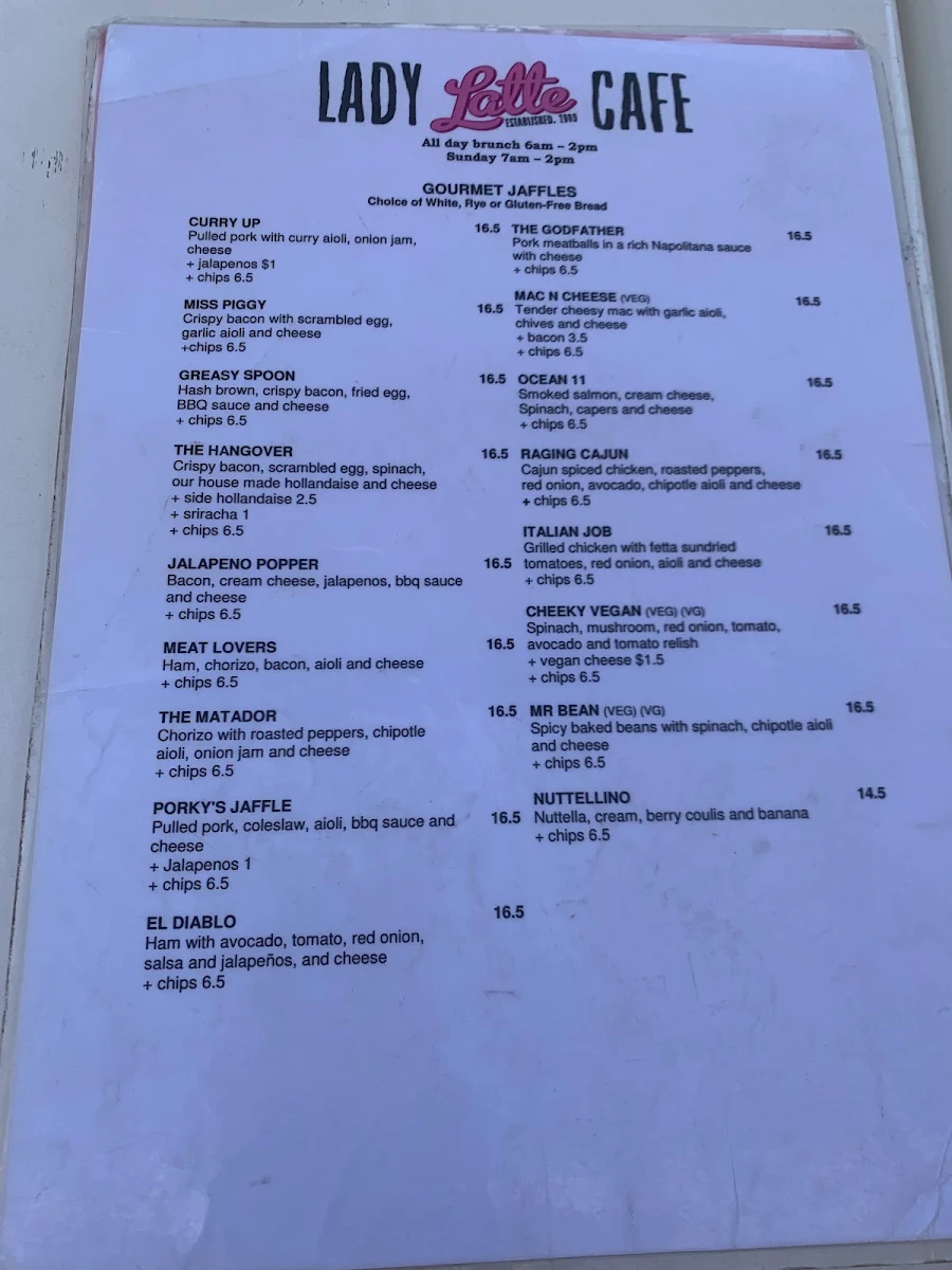 Menu, Lady Latte