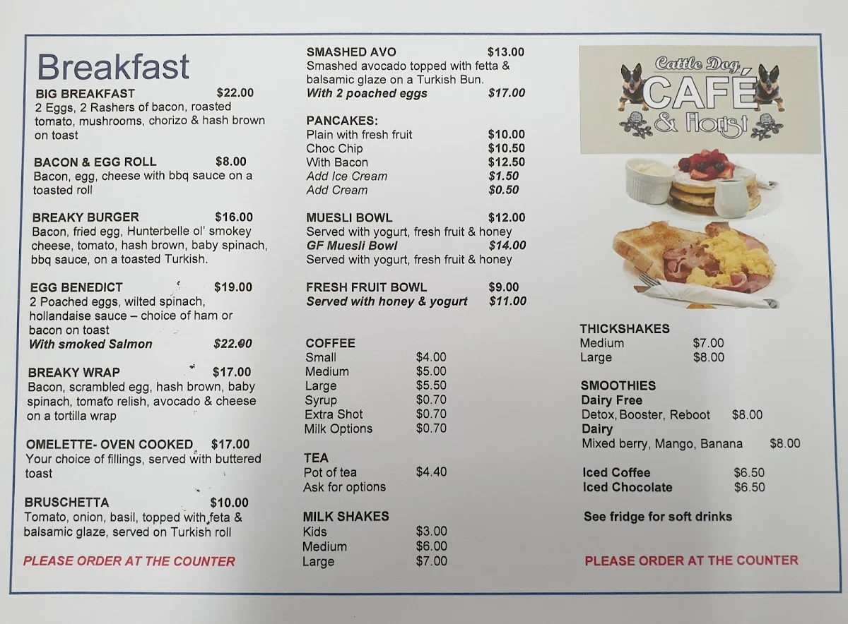 Menu, Cattle Dog Cafe & Florist