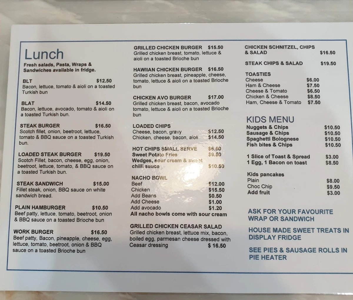 Menu, Cattle Dog Cafe & Florist