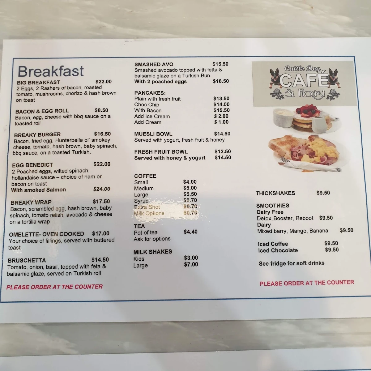 Menu, Cattle Dog Cafe & Florist