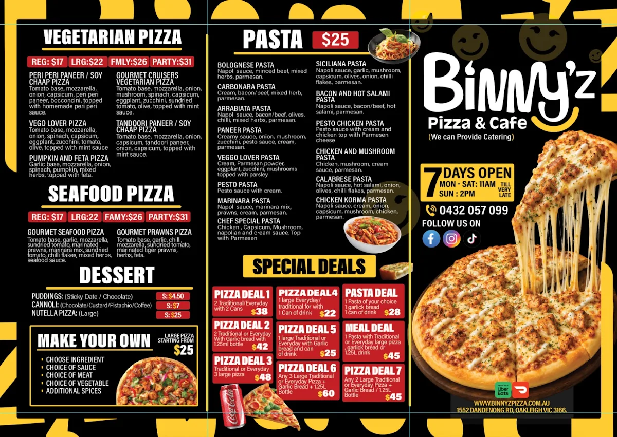 Menu, Binny'z Pizza & Cafe
