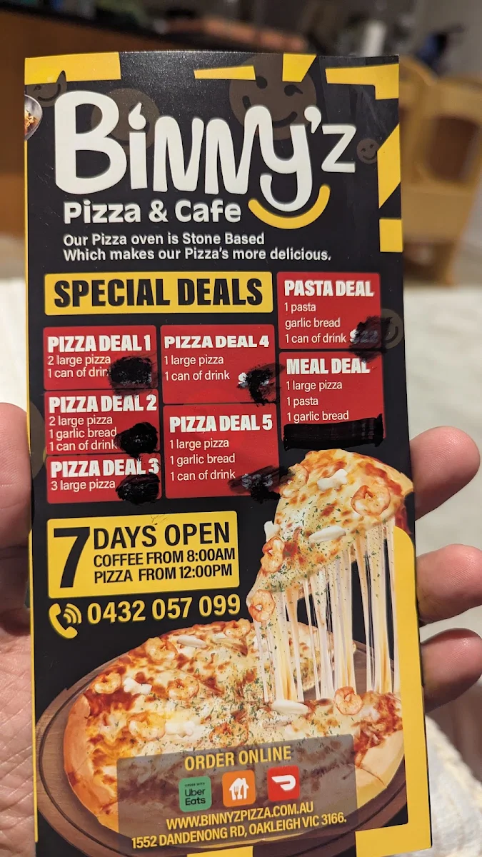 Menu, Binny'z Pizza & Cafe