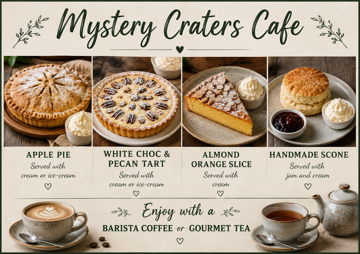 Menu, Mystery Craters Cafe