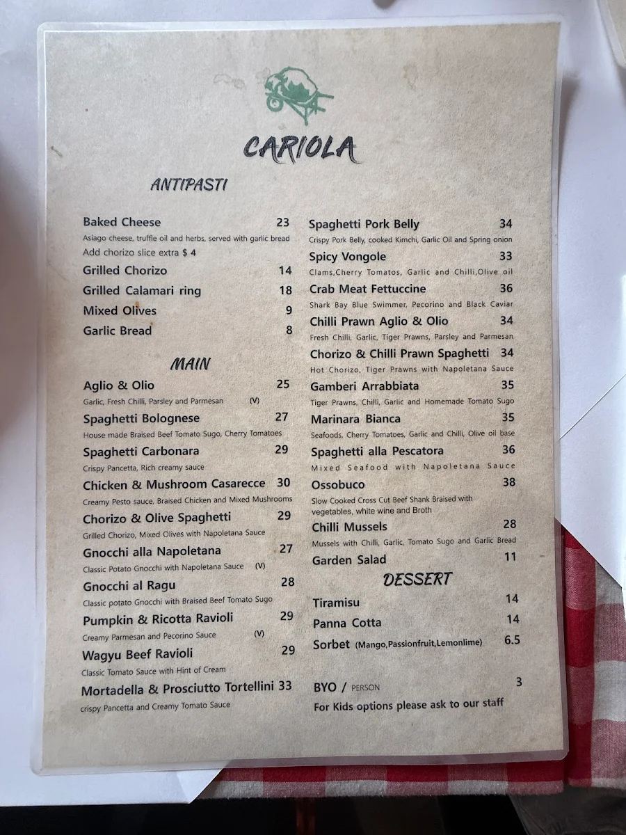 Menu, Cariola
