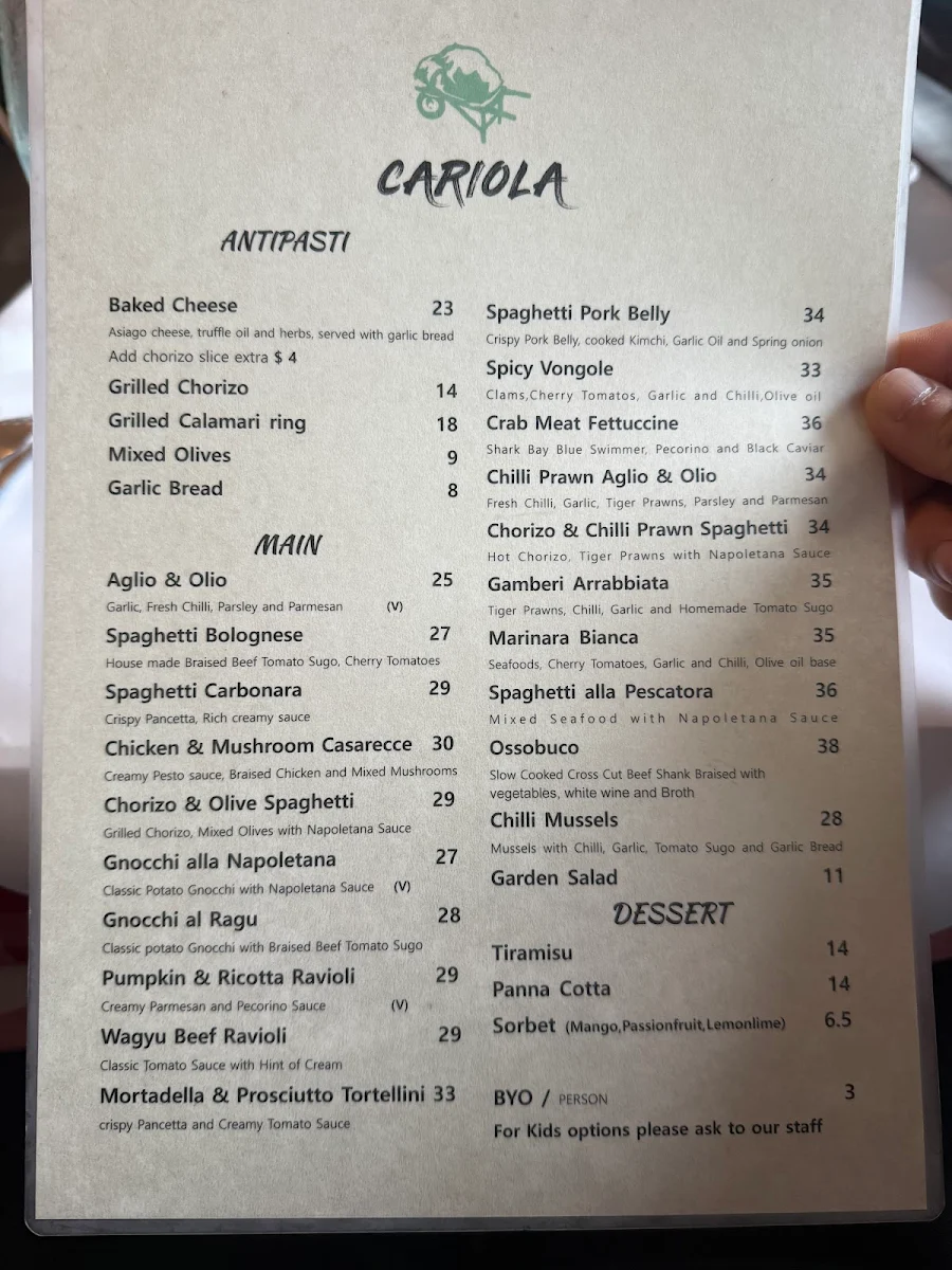 Menu, Cariola