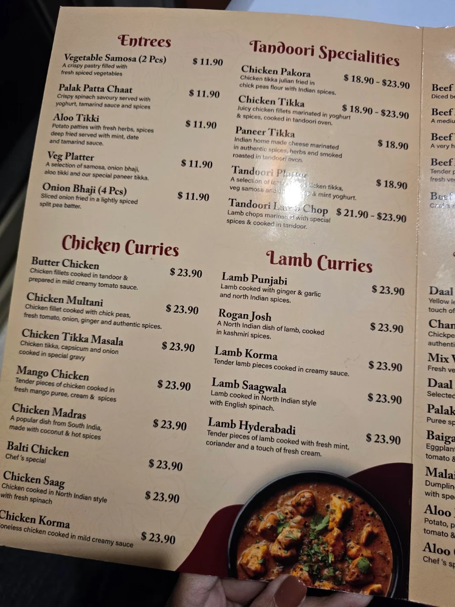 Menu, Spice Paradise Indian Restaurant