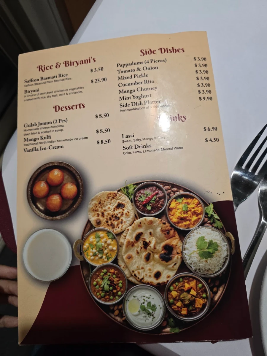 Menu, Spice Paradise Indian Restaurant