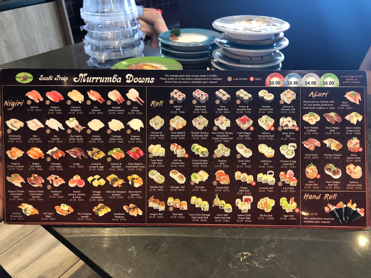 Menu, Sushi Train Murrumba Downs