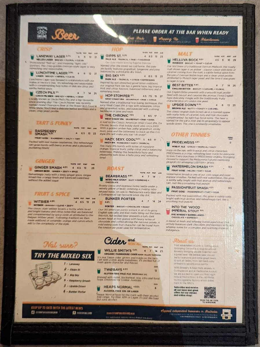 Menu, Stomping Ground Brewery & Beer Hall - Morris Moor