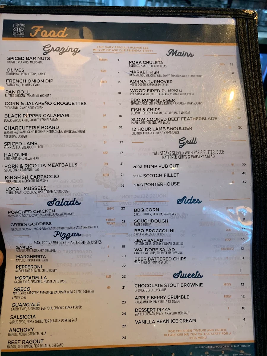 Menu, Stomping Ground Brewery & Beer Hall - Morris Moor