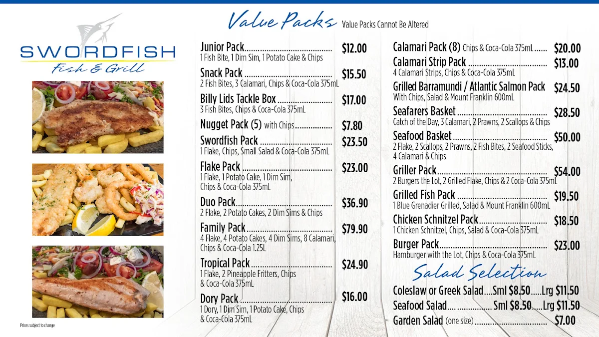 Menu, Swordfish Fish & Grill