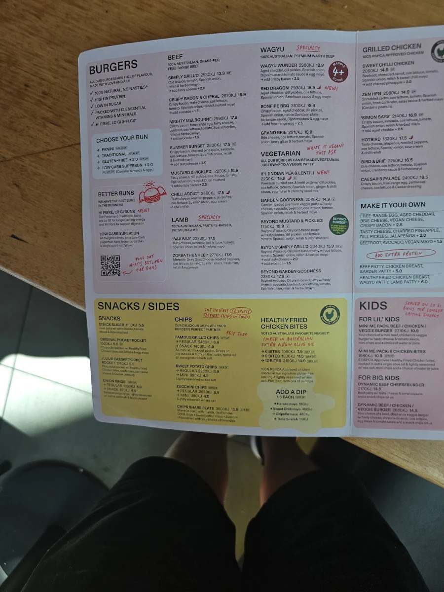 Menu, Grill'd Burgers - Melbourne Emporium