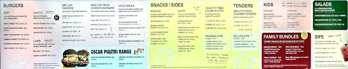 Menu, Grill'd Burgers - Melbourne Emporium