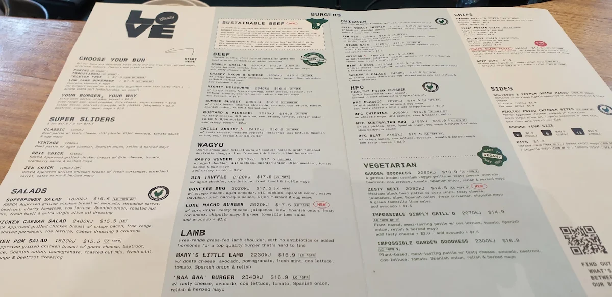 Menu, Grill'd Burgers - Melbourne Emporium