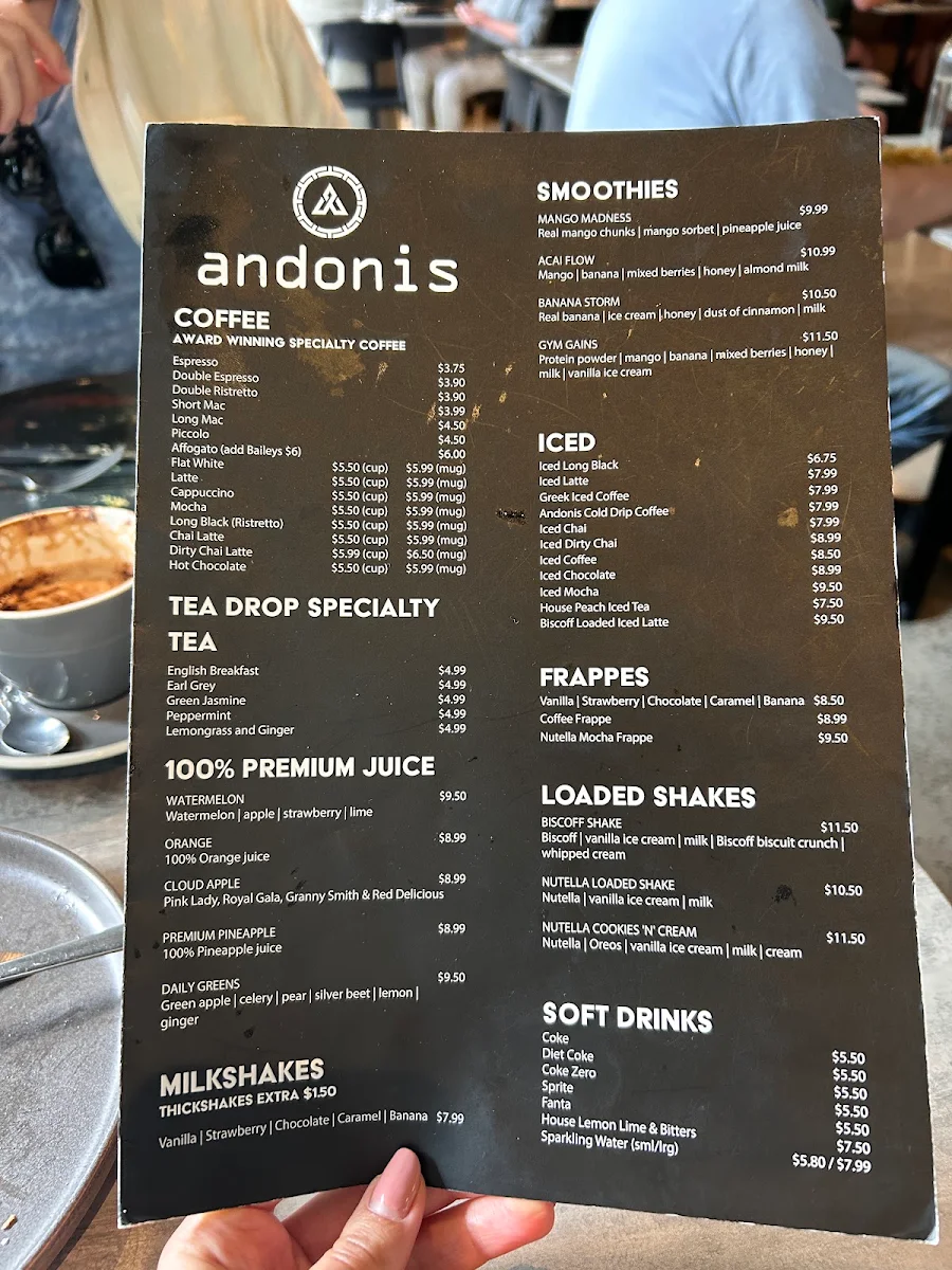 Menu, Andonis Cafe & Bar, Stretton