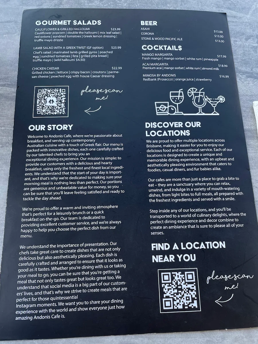 Menu, Andonis Cafe & Bar, Stretton