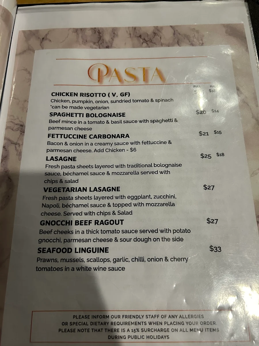 Menu, Hogan's Cafe & Bar Restaurant