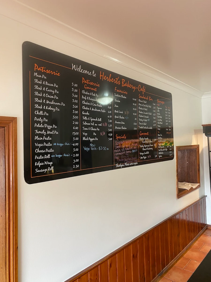 Menu, Robbo's Bakery