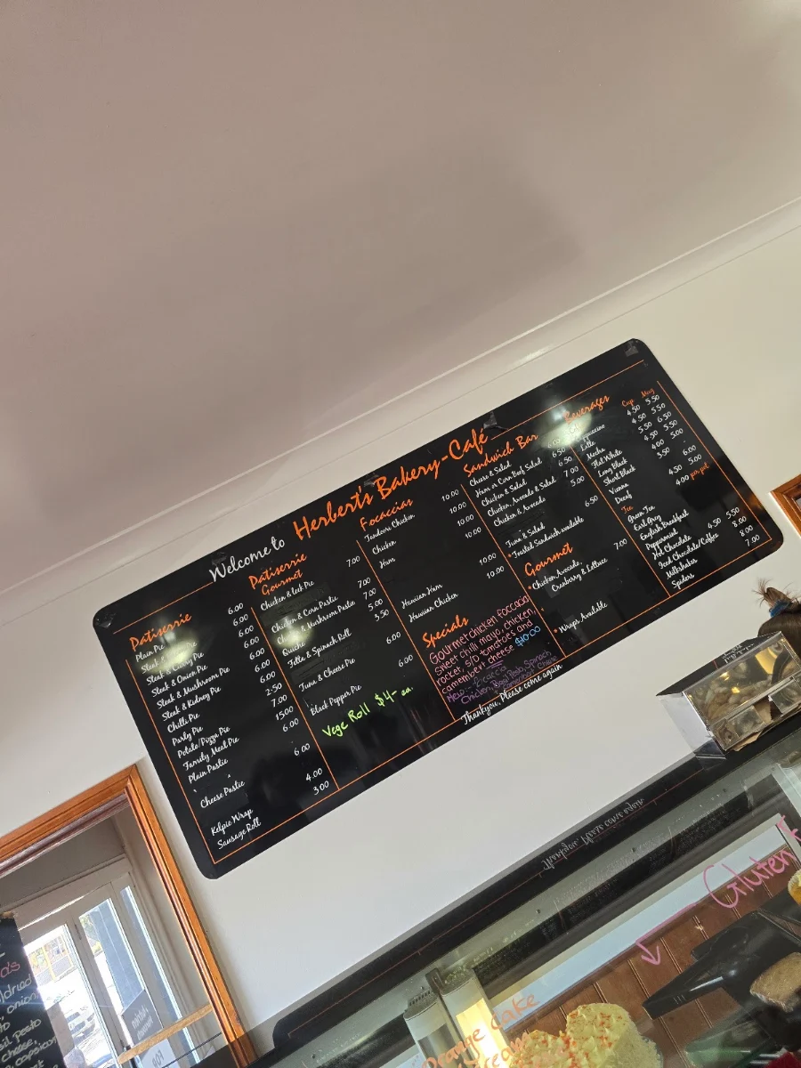 Menu, Robbo's Bakery