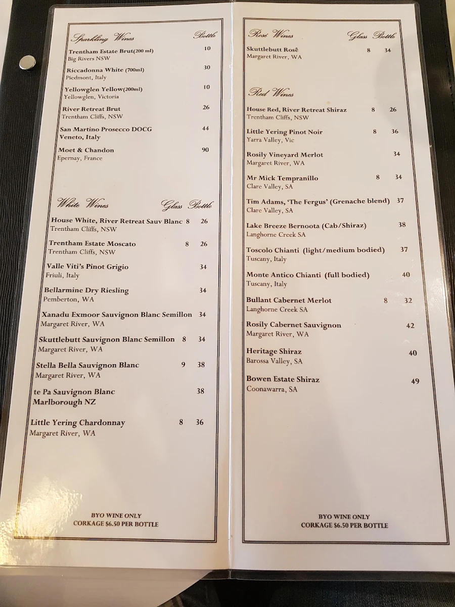 Menu, La Vela Restaurant
