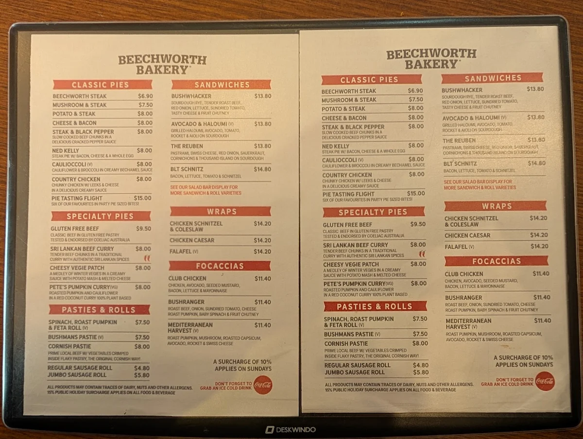 Menu, Beechworth Bakery Healesville