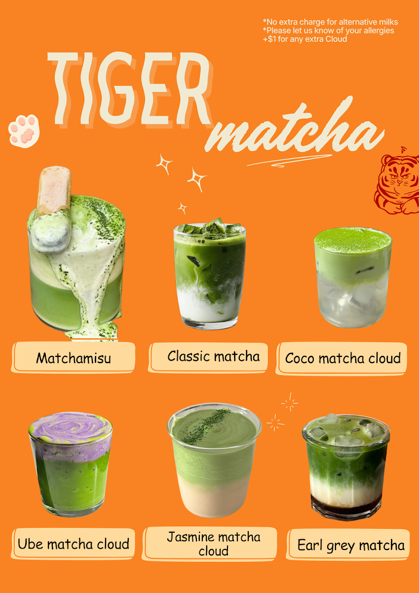 Menu, Tiger Skewers x Matcha Adelaide