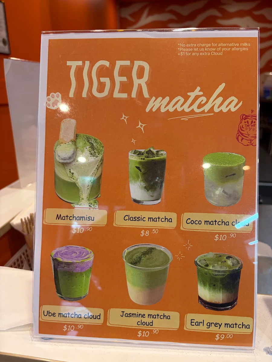 Menu, Tiger Skewers x Matcha Adelaide