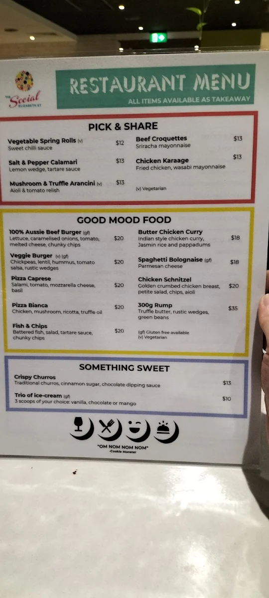 Menu, The Social Restaurant & Bar