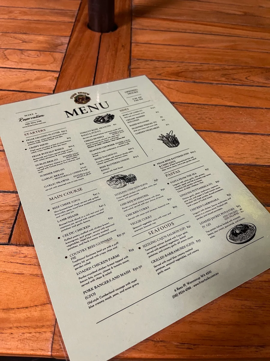 Menu, Friar Tuck's House