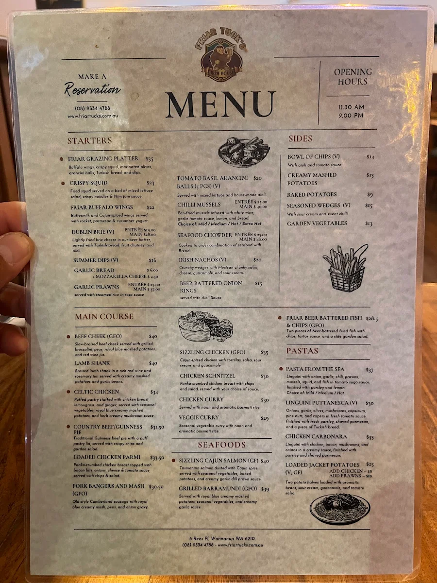 Menu, Friar Tuck's House
