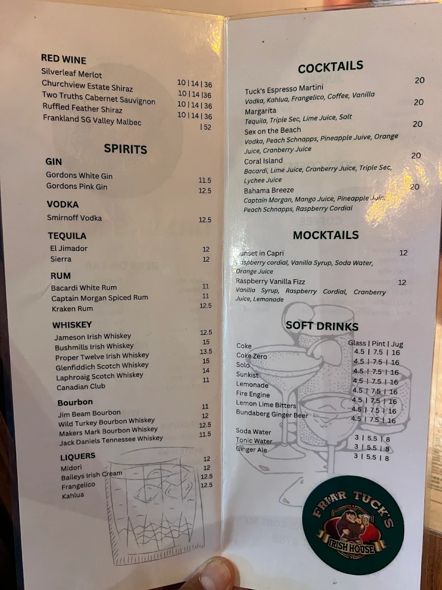 Menu, Friar Tuck's House