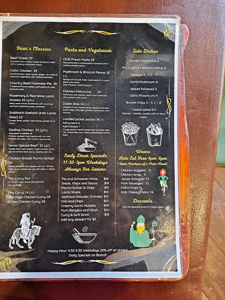 Menu, Friar Tuck's House