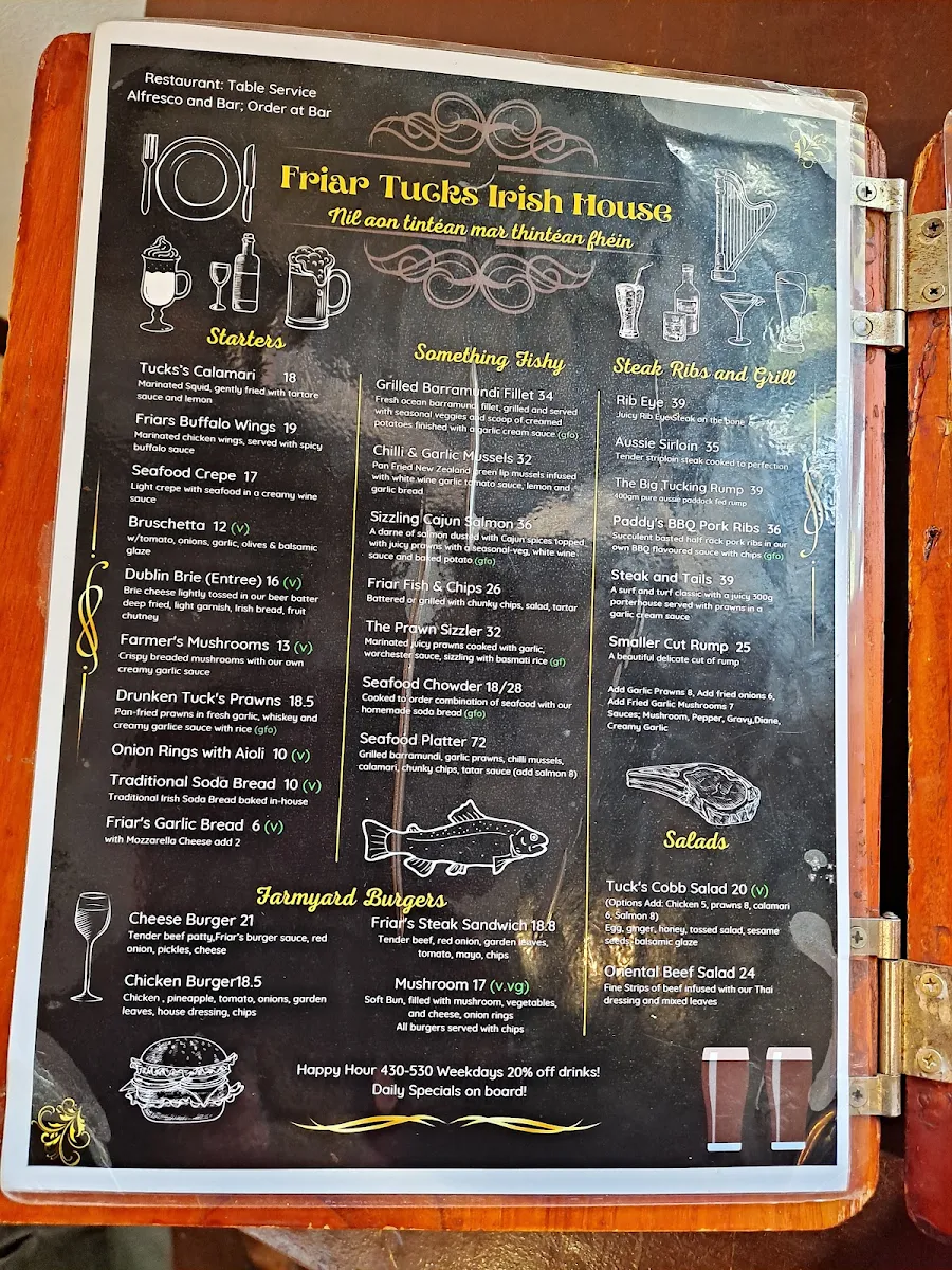 Menu, Friar Tuck's House