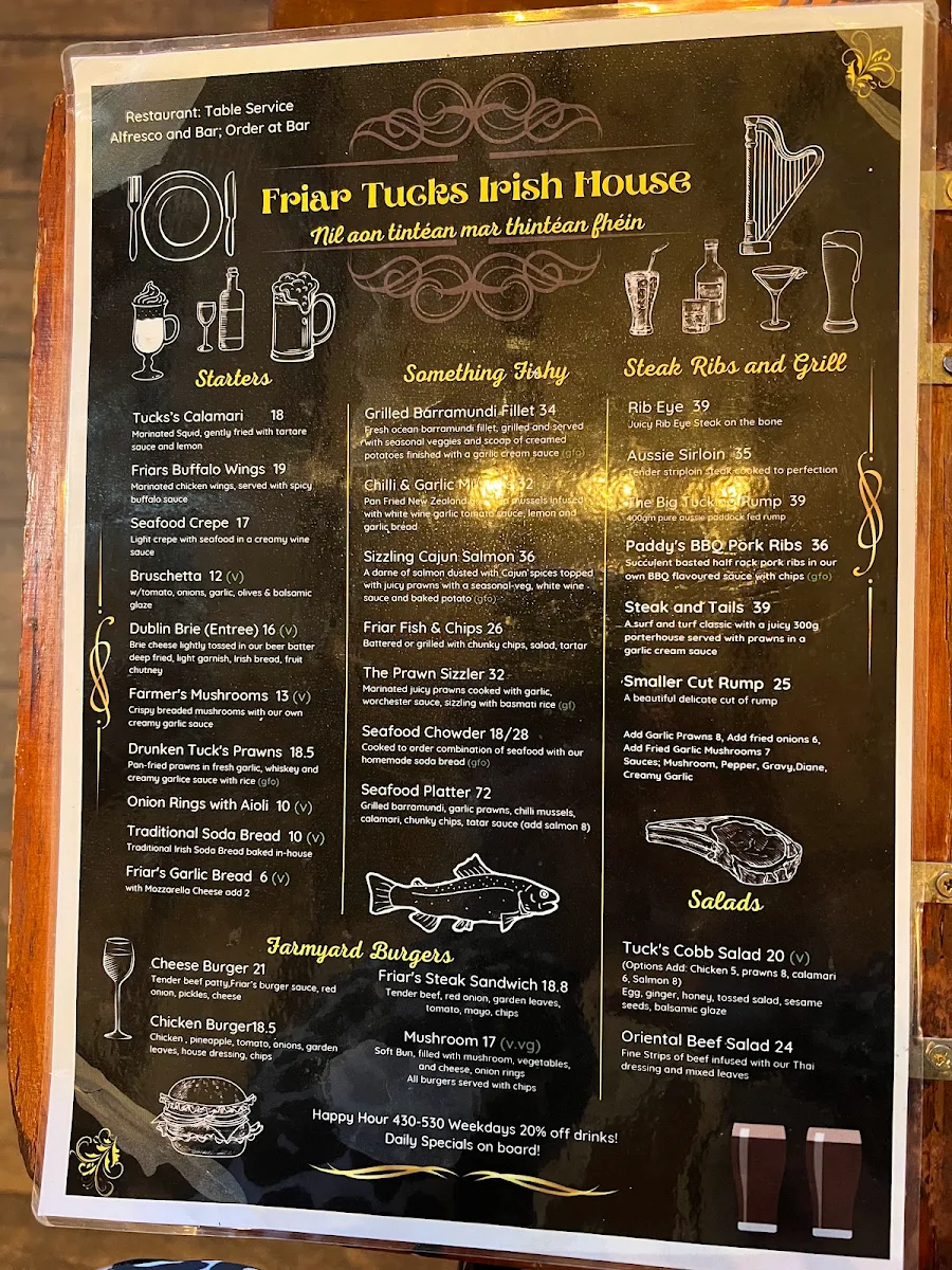 Menu, Friar Tuck's House