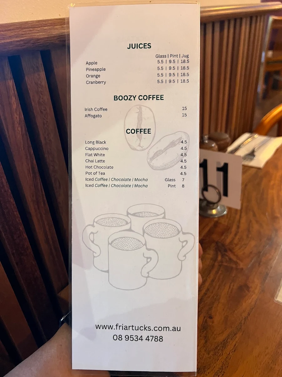 Menu, Friar Tuck's House
