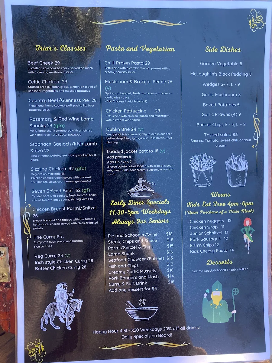 Menu, Friar Tuck's House