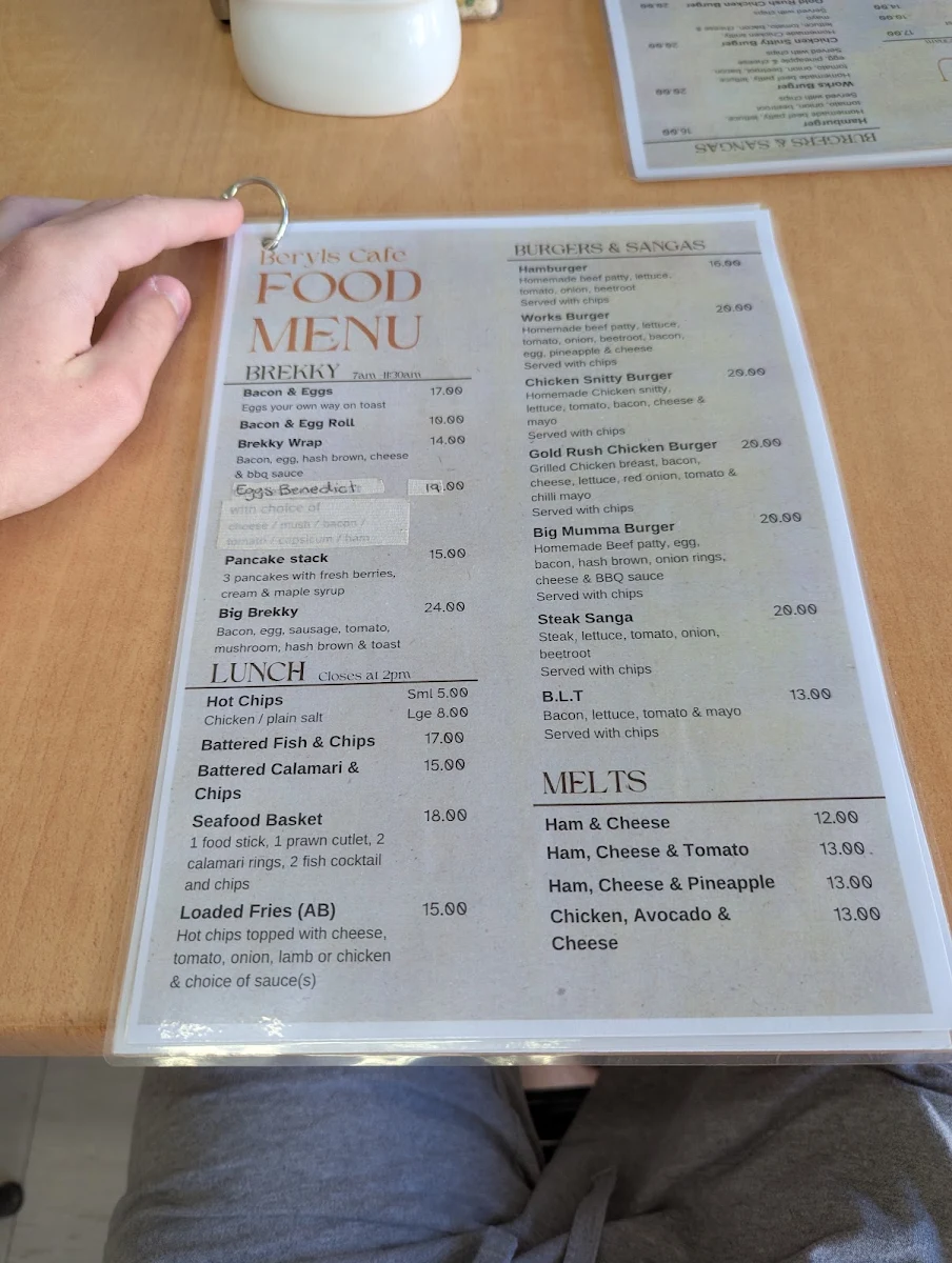 Menu, Beryls cafe