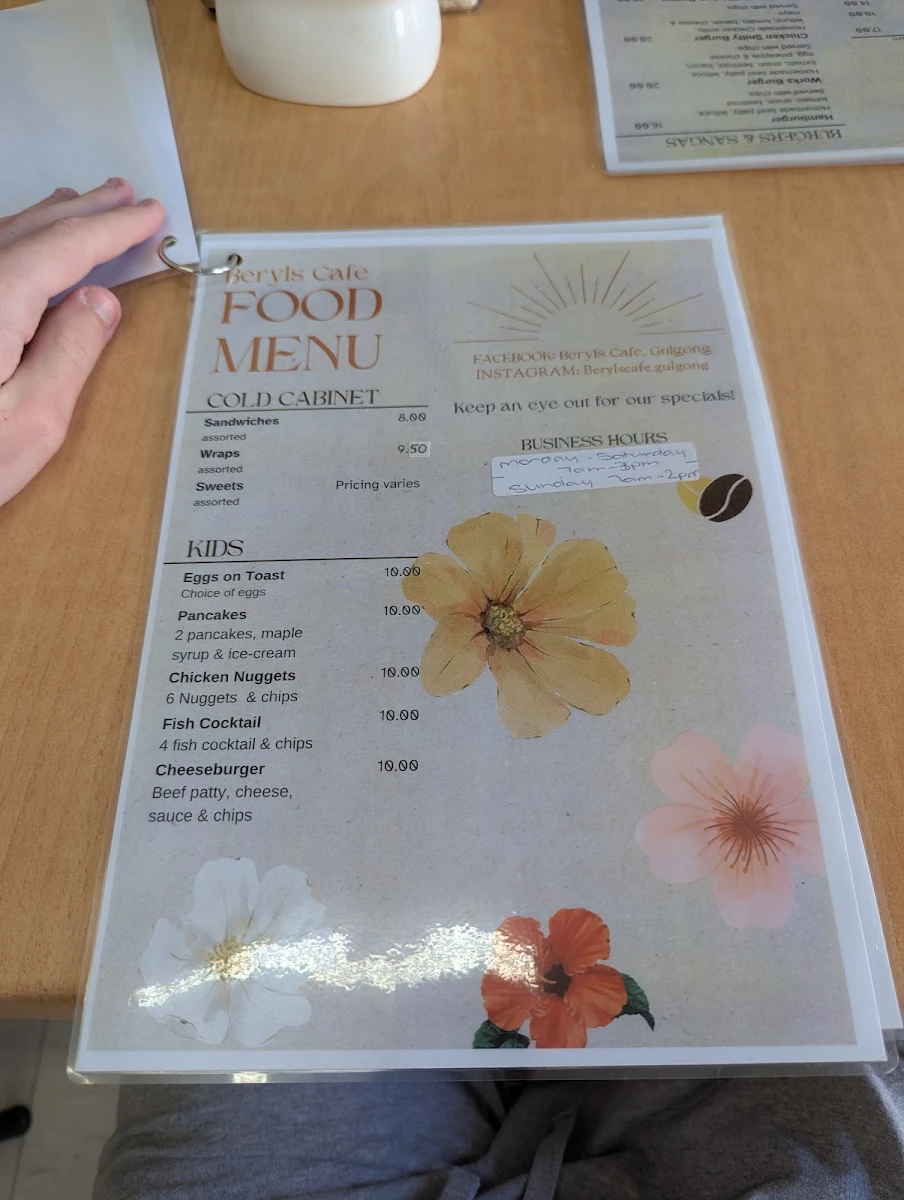 Menu, Beryls cafe