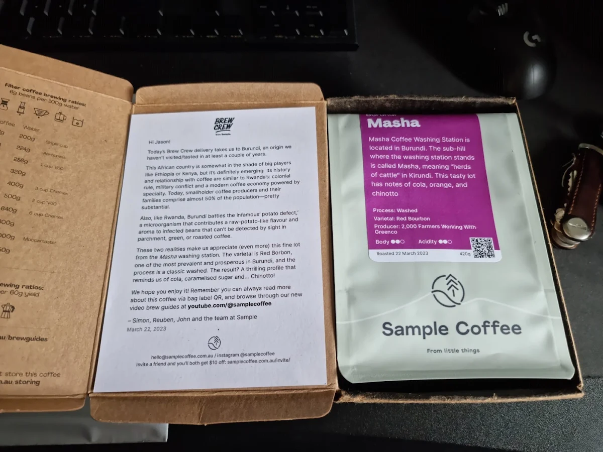 Menu, Sample Coffee