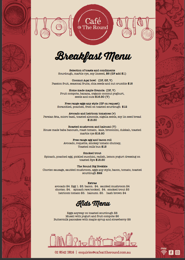 Menu, Cafe @ The Round