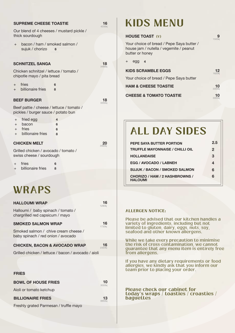 Menu, The Coffee Emporium Warrawong