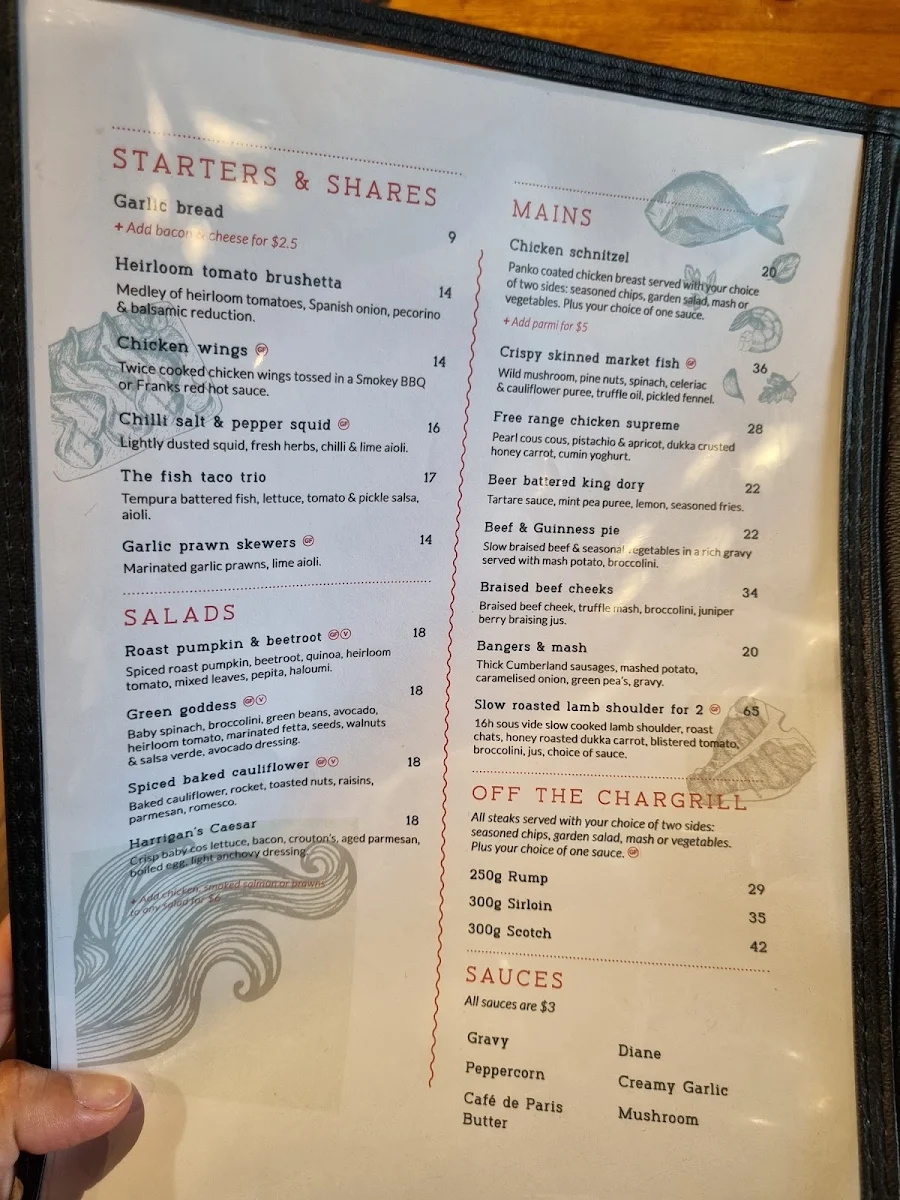 Menu, Shoreline Tavern Harrington Waters