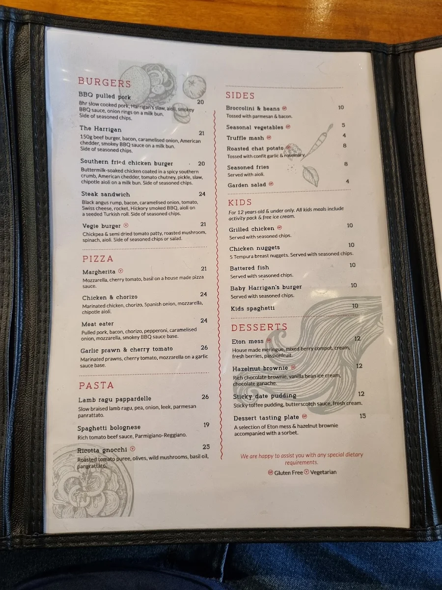 Menu, Shoreline Tavern Harrington Waters