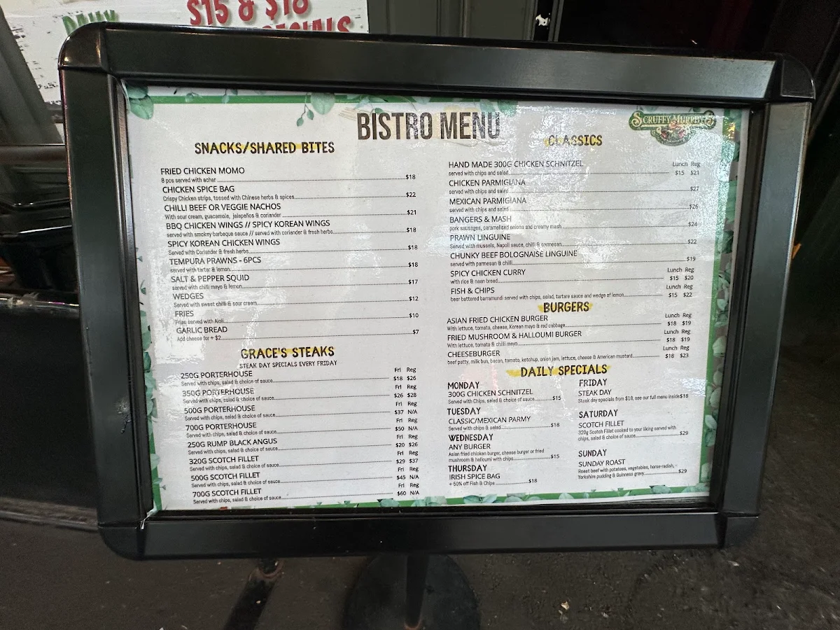 Menu, Scruffy Murphys Irish Bar