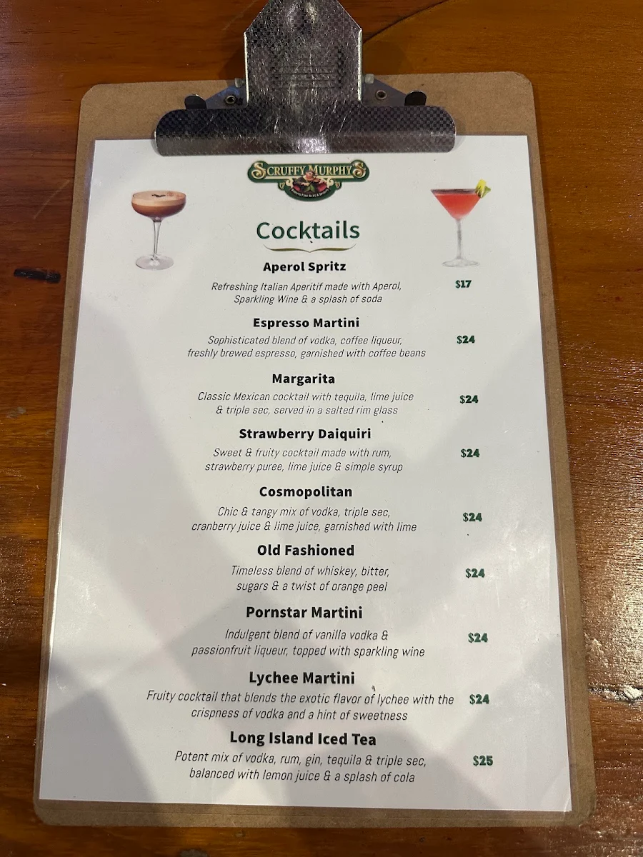 Menu, Scruffy Murphys Irish Bar