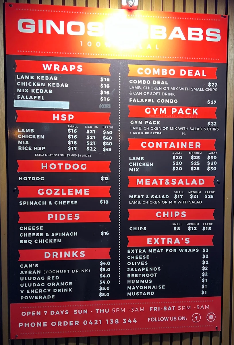 Menu, Ginos Kebabs