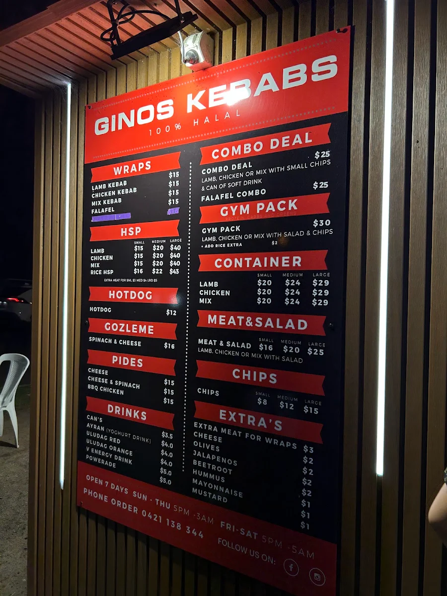 Menu, Ginos Kebabs